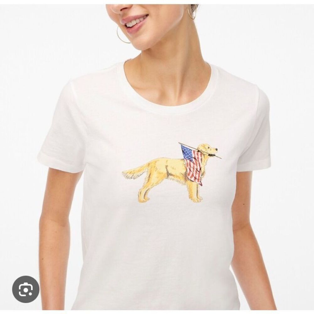 J Crew Dog with American Flag Graphic Tee